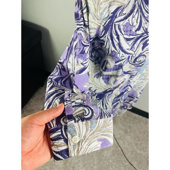Chico's cotton button down purple paisley floral shirt size 1 - Picture 5 of 12
